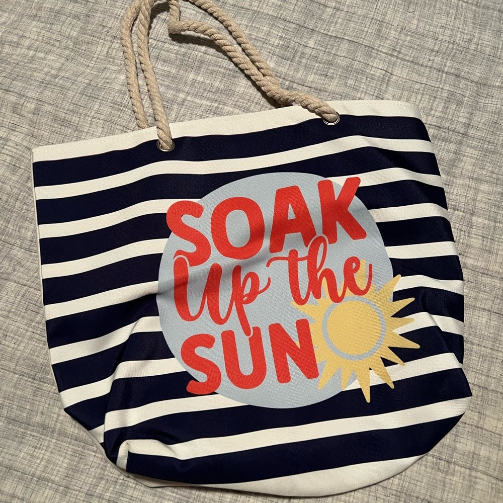 New Soak in the sun canvas tote bag with rope handles Great Beach Pool vacay bag